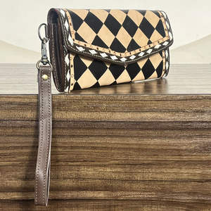 Cartera Larga de Cuero Genuino Estilo Occidental para Mujer, Nueva Cartera de Cuero a Cuadros con Ranuras para Teléfono y Tarjetas, con Correa para la Muñeca - Product Image 4