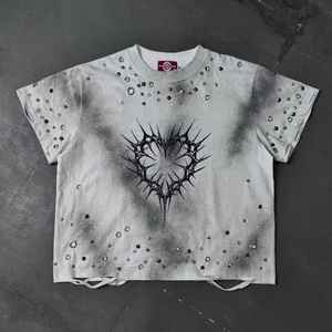 Camiseta Corta Oversize para Hombre, Estilo Heavy Metal, Estampado Digital, 100% Algodón, Streetwear, Vintage, Efecto Desgastado por el Sol - Product Image 1