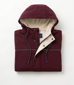 Veste coupe-vent à capuche pour homme, couleur bordeaux, décontractée, en polyester enduit PU, coupe classique, pour l'automne - Product Image 3