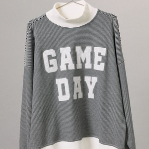 Sweat-shirt à col montant rayé pour femme avec logo personnalisé, coupe oversize, manches longues, pull de sport, fabricant - Product Image 6