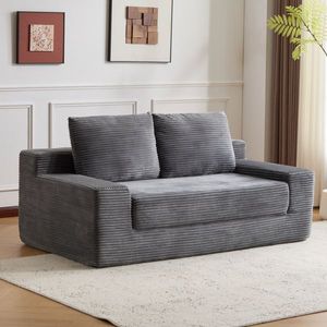 Modern <b>Small</b> Corduroy Loveseat Sofa Comfortable Deep Seat Bed for Bedroom & Living Room with Reversible <b>Cushion</b> Pill - Product Image 1
