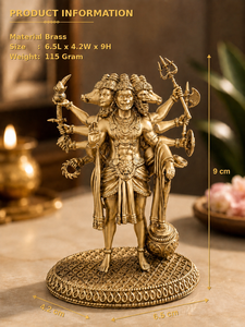 Jaipur Metals Durable Pure Brass Plated Panchmukhi Hanuman Idol | 100% Brass <b>Statue</b> | 6.5x4.2x9cm | 115g | Tabletop <b>Religious</b> - Product Image 2
