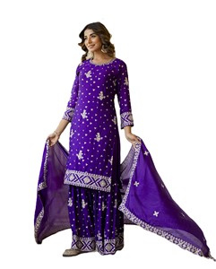 FULLY STITCHED SHARARA WITH ELASTIC RUBBER WITH FULL FLAIR CHINON <b>TOP</b> WITH EMBROIDERY SEQUENCE DESIGN WORK SALWAR KAMEEZ SUIT - Product Image 2