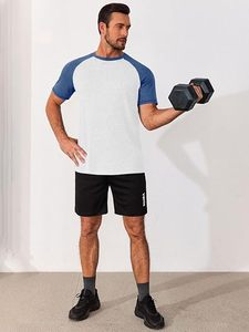 Men's <b>Raglan</b> Sleeve T-Shirt Light Gray Blue Cotton Casual O-Neck Regular Fit Solid Color Jersey Breathable <b>Top</b> - Product Image 3