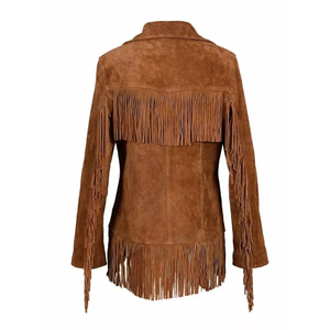 <b>Men's</b> Brown <b>Suede</b> Leather <b>Jacket</b> With Fringe Turn-down Collar Casual Winter Wear Wholesale - Product Image 3