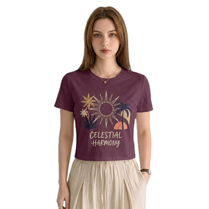 Custom Boho Celestial Sun Palm Tree Women's Shirts Customized Embroidered Graphic Crop <b>Top</b> Celestial Sun Art Crop Tee Summer <b>Top</b> - Product Image 1