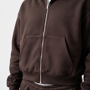 <b>Men</b>’s <b>Brown</b> Oversized Zip Up <b>Hoodie</b> & Wide Leg Sweatpants Set Heavyweight Fleece Streetwear Tracksuit - Product Image 6