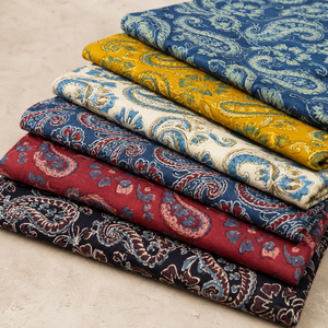 Tissu traditionnel Jaipur Moda Anaya-I en coton peigné de qualité supérieure, imprimé Ajrakh, motif Paisley, imprimé à la main, pour filles - Product Image 2