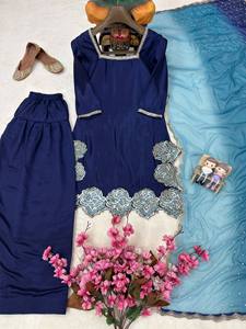Traje pakistaní azul marino para mujer con dupatta en contraste – Elegante ropa de fiesta - Product Image 5