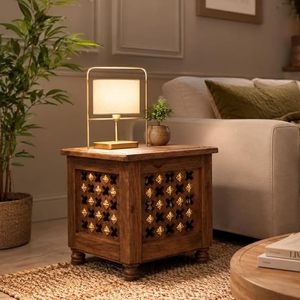 Table d'appoint en bois avec porte grillagée, meuble d'appoint de chambre à coucher avec tiroirs pour salon et hôtel - Product Image 5
