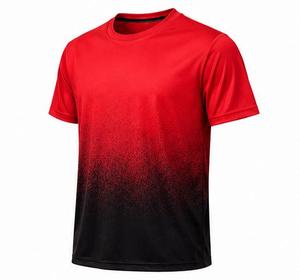 Camiseta de Hombre, Cuello Redondo, Manga Corta, Secado Rápido, Transpirable, Tejida, Casual, Lisa, Corte Regular, Color Rojo y Negro Degradado - Product Image 2