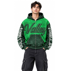 Nouveau sweat-shirt à capuche zippé pour homme 100% coton Vert hiver Coupe classique Tissu tricoté 420g Impression sérigraphique Lettres imprimées - Product Image 1