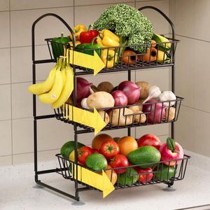 Cesta de Frutas de Tres Niveles, Cesta de Almacenamiento Rectangular de Metal Desmontable, Cesta para Frutas y Verduras para Cocina y Comedor - Product Image 1