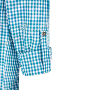 Chemise à manches longues pour homme, turquoise et blanche, 100% coton, tissu à carreaux, col rabattu, chemise décontractée bavaroise à carreaux pour l'Oktoberfest - Product Image 3