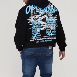 Sweat-shirt à capuche noir pour homme, coupe oversize, style streetwear, imprimé édition limitée, en coton French Terry, logo frontal, collection automne - Product Image 5