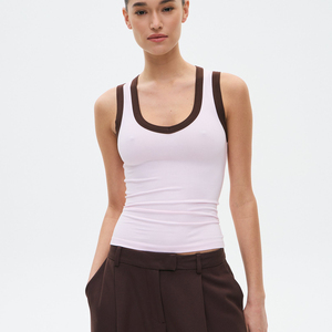 Débardeurs côtelés pour femmes, personnalisables, respirants, avec bordure contrastée, col rond, color block, fabriqués par des fabricants OEM. - Product Image 1