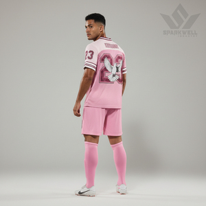 Maillot de football américain personnalisé, col en V, manches courtes, sublimation, maille, imprimé floral colombe, numéro 23, unisexe, adulte, coupe classique - Product Image 3
