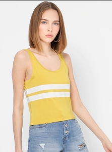 เสื้อกล้ามถักลายทางสีเหลืองสำหรับผู้หญิง คอกลม ลำลอง ใส่สบายในฤดูร้อน เสื้อแขนกุด ผ้าฝ้ายระบายอากาศได้ดี - Product Image 2