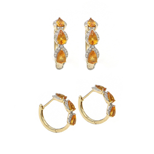 14KY Multi Sapphire (Pears) 1.67 CT, White Diamond (Round) 0.18 CT <b>Earrings</b> - Product Image 3
