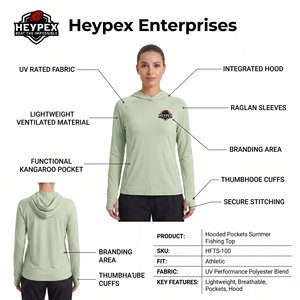 Unisex Summer Fishing <b>Top</b> Light Green Hooded Long Sleeve Sun Protection Shirt with Pockets and <b>Thumb</b> <b>Holes</b> - Product Image 5