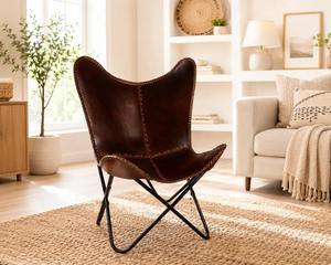 Silla de Cuero Marrón Oscuro de Lujo, Silla de Comedor Moderna y Ligera Hecha a Mano con Marco de Metal Negro, Silla de Salón para el Hogar y la Oficina - Product Image 2