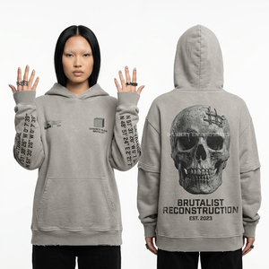 Sweat à capuche graphique squelette gothique pour femme, coupe oversize, noir, style grunge, streetwear, mode sombre, en polaire - Product Image 3