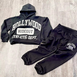 Ensemble de survêtement streetwear premium effet vieilli, personnalisable, en coton épais vintage, comprenant un sweat à capuche oversize et un pantalon de jogging pour homme - Product Image 2