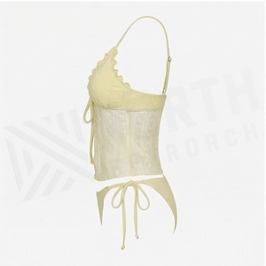 Traje de baño de una pieza para mujer con encaje, escote pronunciado, lazo lateral, push-up, bikini amarillo - Product Image 3