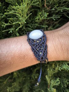 White Moonstone Macrame <b>Bracelet</b> Oval Gem Dark Purple Cord Boho Handmade Adjustable <b>Healing</b> Jewelry - Product Image 3