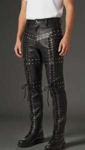 Pantalon en cuir de vachette clouté de rivets gothiques, disponible sur mesure et en combinaisons de couleurs personnalisées - Product Image 2