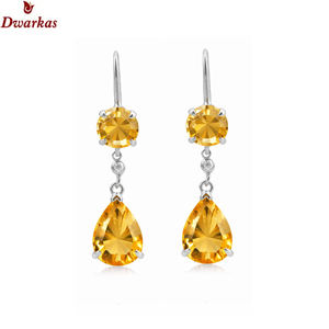 Pendientes elegantes de moda para mujer, de plata de ley 925, con citrino natural y circonitas, con múltiples piedras preciosas, regalo para aniversario o fiesta. - Product Image 2