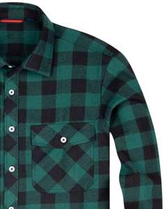 Chemise en flanelle à carreaux vert et noir pour hommes, coton et polyester, manches longues, boutonnée, pour les acheteurs en gros. - Product Image 3