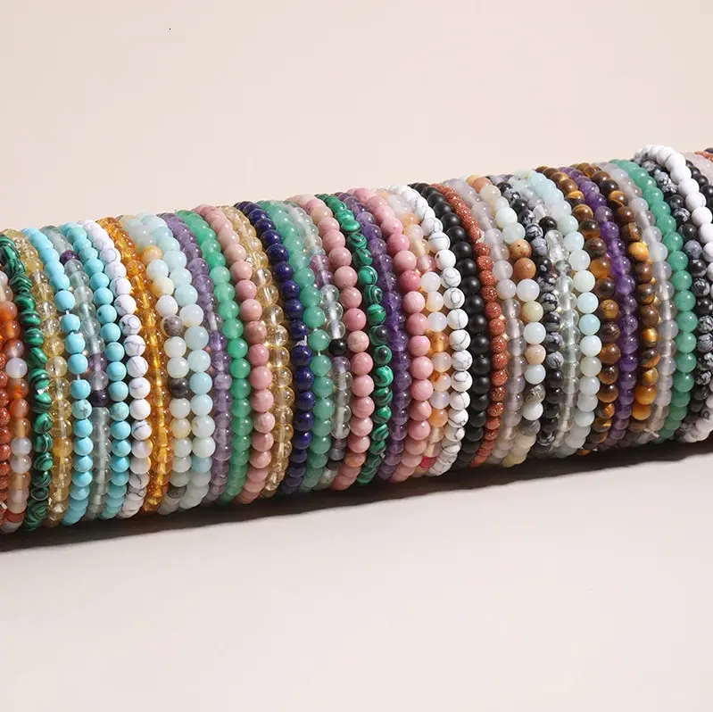 Belone Fashion Stretch Armband Crystal Agaat Turquoise Roze Zebra Bloedsteen Tijgeroog 4Mm Ronde Natuurstenen Kralen Armband