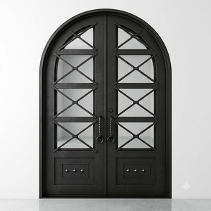 Royal Luxury Rust-resistant Wrought Iron Main Door Geometric Glass Panels Minimalist <b>Swing</b> Open Exterior Entryway Easy - Product Image 1