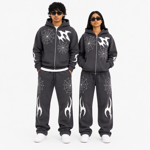Wholesale Graphic 2PC Tracksuit Set <b>Full</b> <b>Zip</b> <b>Hoodie</b> Matching Sweatpants Cotton Fleece Custom Print Unisex Streetwear - Product Image 2