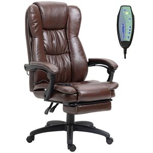 Executive Office Chair Ergonomic 6-Point Vibrating Massage Comfortable with Adjustable Height and <b>Footrest</b> Brown - Product Image 1