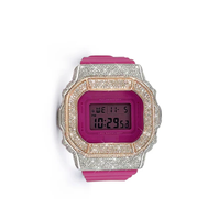 Montre numérique de luxe pour femme en acier inoxydable, boîtier carré rose, cadran en verre, lunette en strass, affichage LED, personnalisable, étanche 10 bars
