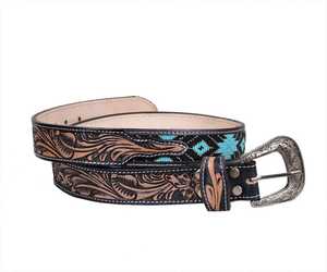 Premium <b>Western</b> Embroidered <b>Belt</b> With Turquoise Beaded Pattern Silver Alloy Buckle Casual Durable Handcrafted Leather <b>Belt</b> - Product Image 2