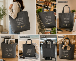 Sac fourre-tout en toile pour femme avec citation inspirante et broderie florale, style minimaliste gris, pour les voyages et le shopping, toutes saisons - Product Image 3