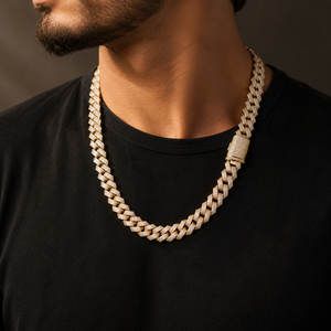 Luxury 10K Plated Yellow Gold Moissanite <b>Statement</b> <b>Necklace</b> Micro Pave Link Chain Unisex Everyday Wear - Product Image 5