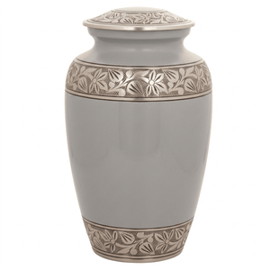 Urnes funéraires en laiton pour adultes avec de magnifiques bandes gravées, finition or et gris, pour cendres humaines. - Product Image 1