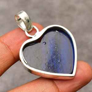 Pendentif en labradorite en forme de cœur, bijoux en argent sterling faits à la main, pierre naturelle gris-bleu, collier pour femme, cadeau - Product Image 5
