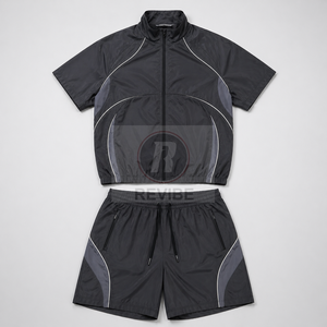 Men's Cotton Summer Co-ord Two Piece Set Elastic Waist <b>Zip</b> <b>Shirt</b> Shorts Casual Beach Wear Solid Everyday Wear - Product Image 3