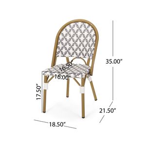 Set di 2 Sedie da Bistrot Francesi in Rattan PE e Alluminio per Esterni, Finitura Grigia e Bianca Effetto Bambù, Arredamento da Patio - Product Image 4