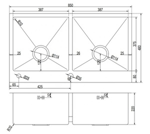 อ่างล้างจานสแตนเลสติดบน304 8548 sunmore ทำด้วยมือมาตรฐานสากลสองชั้นโดยตรงจากโรงงานเวียดนาม - Product Image 5