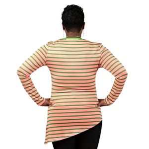 Blusa Casual de Moda para Mujer, Manga Larga, con Rayas Multicolores, Asimétrica, con Lazo Delantero, en Rosa, Verde y Crema - Product Image 2