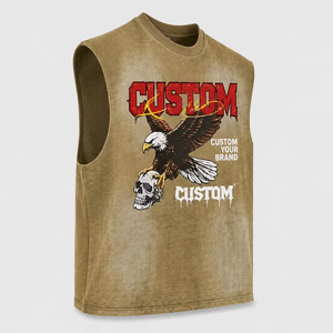 Camiseta sin mangas con estampado gráfico de diamantes de imitación personalizados, 100% algodón, logotipo impreso, unisex, estilo urbano, venta al por mayor OEM - Product Image 5