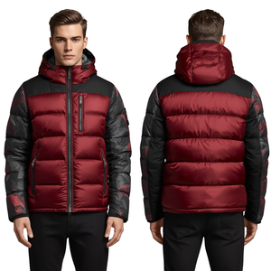 Blouson matelassé de luxe pour homme avec empiècements cramoisies et construction isolante haut de gamme pour l'hiver - Product Image 4