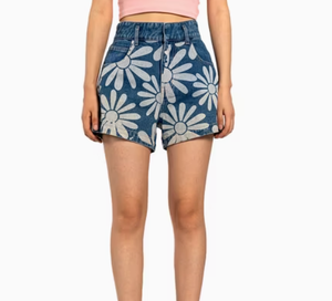 Blue Printed Pattern Loose Classic Five Pocket Jean Shorts Womens - Product Image 6