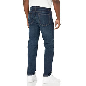 Jeans en denim bleu foncé pour homme, coupe droite, tissu en coton extensible, style décontracté, pantalon tendance pour tous les jours, doux - Product Image 2